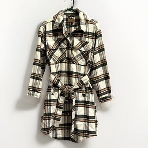 Blank NYC Plaid Wool-Blend Button Up Belted Jacket Shirt Dress Small